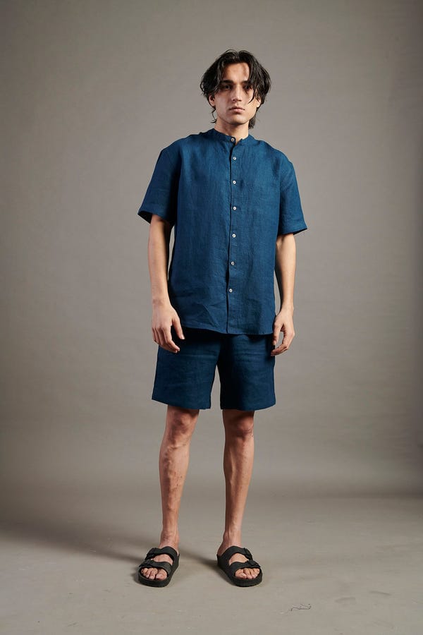 Saphed — Indigo Linen Golf Shorts