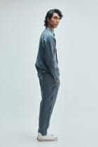 Slate Linen Embroidered Men's Raglan Shirt Set view 11