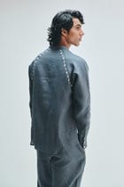Slate Linen Embroidered Men's Raglan Shirt Set view 3