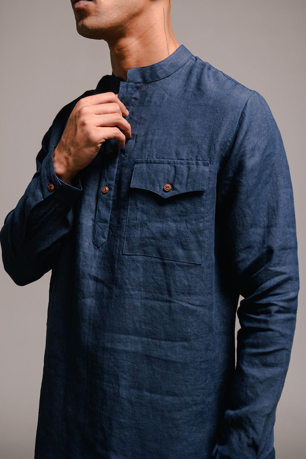 Indigo Linen Men's Saif Kurta - Sale - image 5