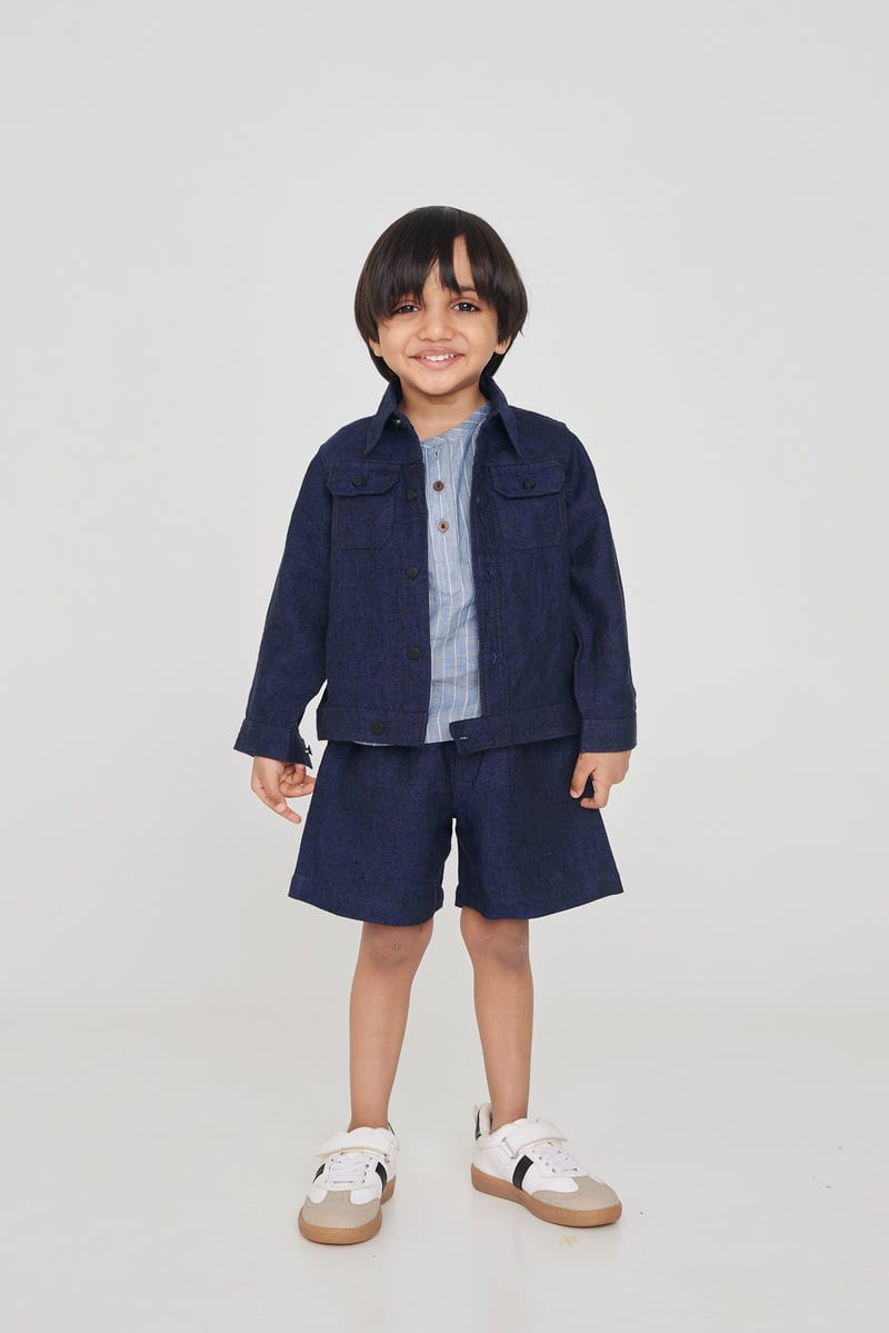 Neel Linen Denim Boys Jacket Set