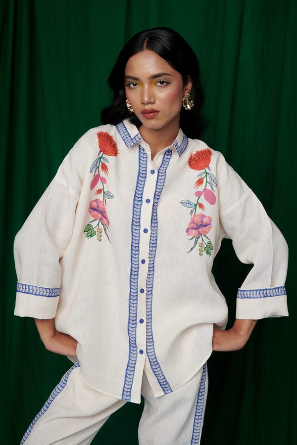 Saphed — Foliage Co-Linen Oversized Flared Shirt Set