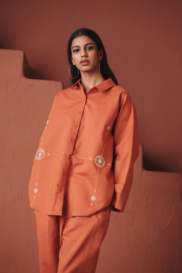 Saphed — Marigold Co-Linen Oversized Flared Shirt