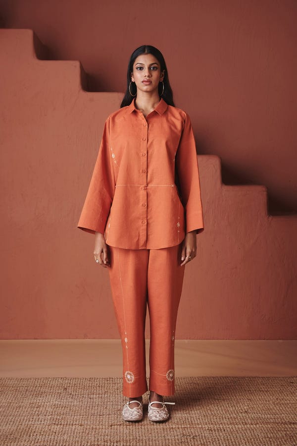 Saphed — Marigold Co-Linen Oversized Flared Shirt