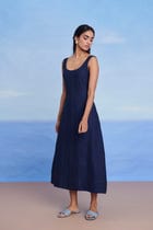 Neel Linen Denim Panelled Dress view 3