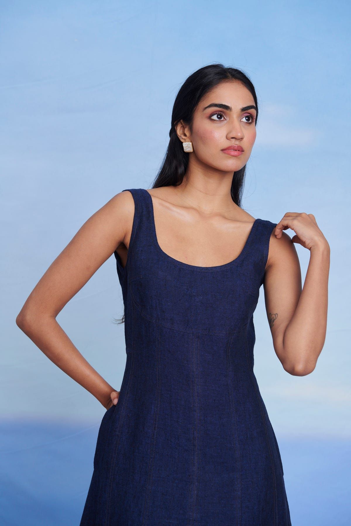 Neel Linen Denim Panelled Dress - image 4