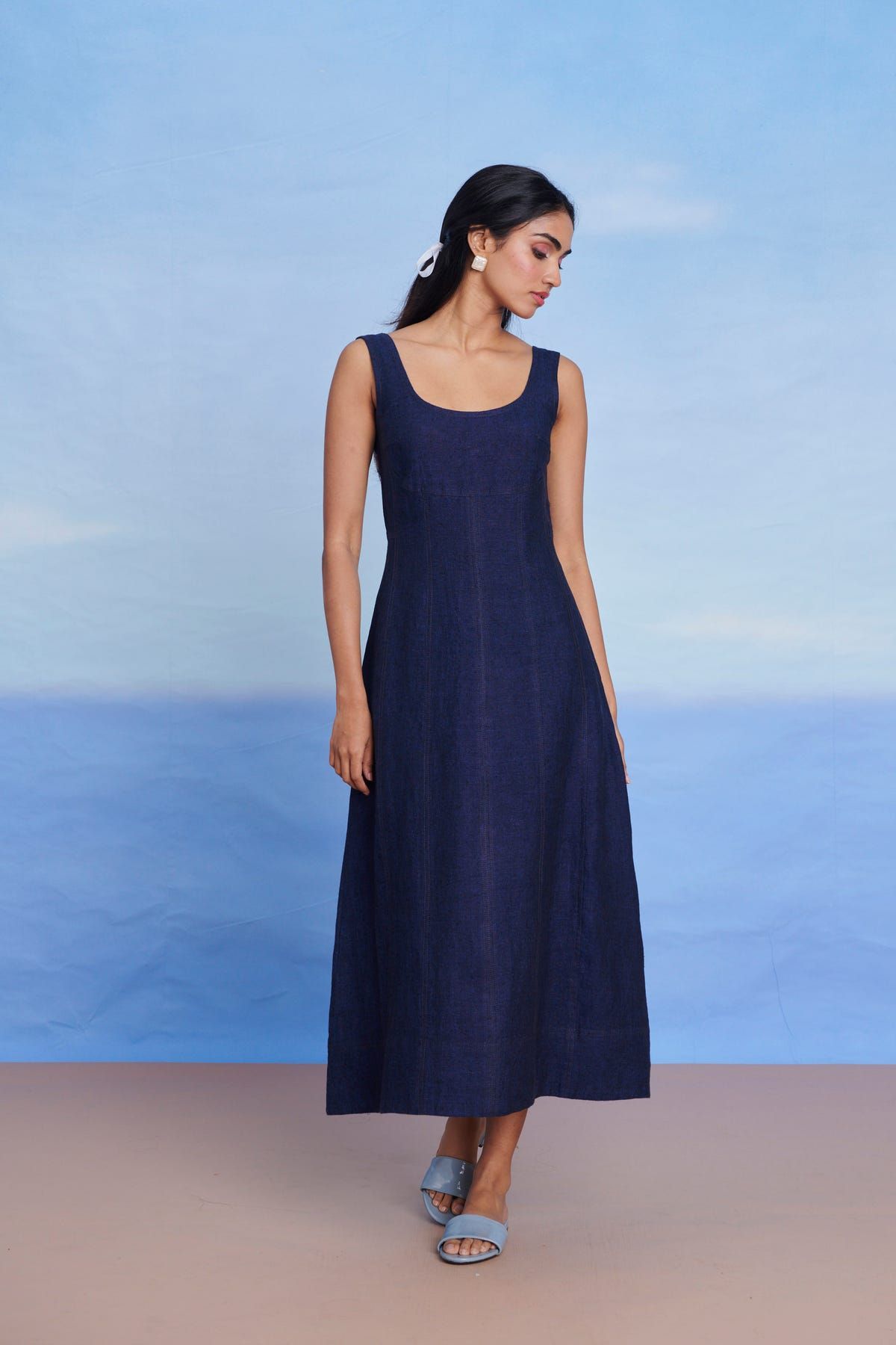 Neel Linen Denim Panelled Dress - image 6
