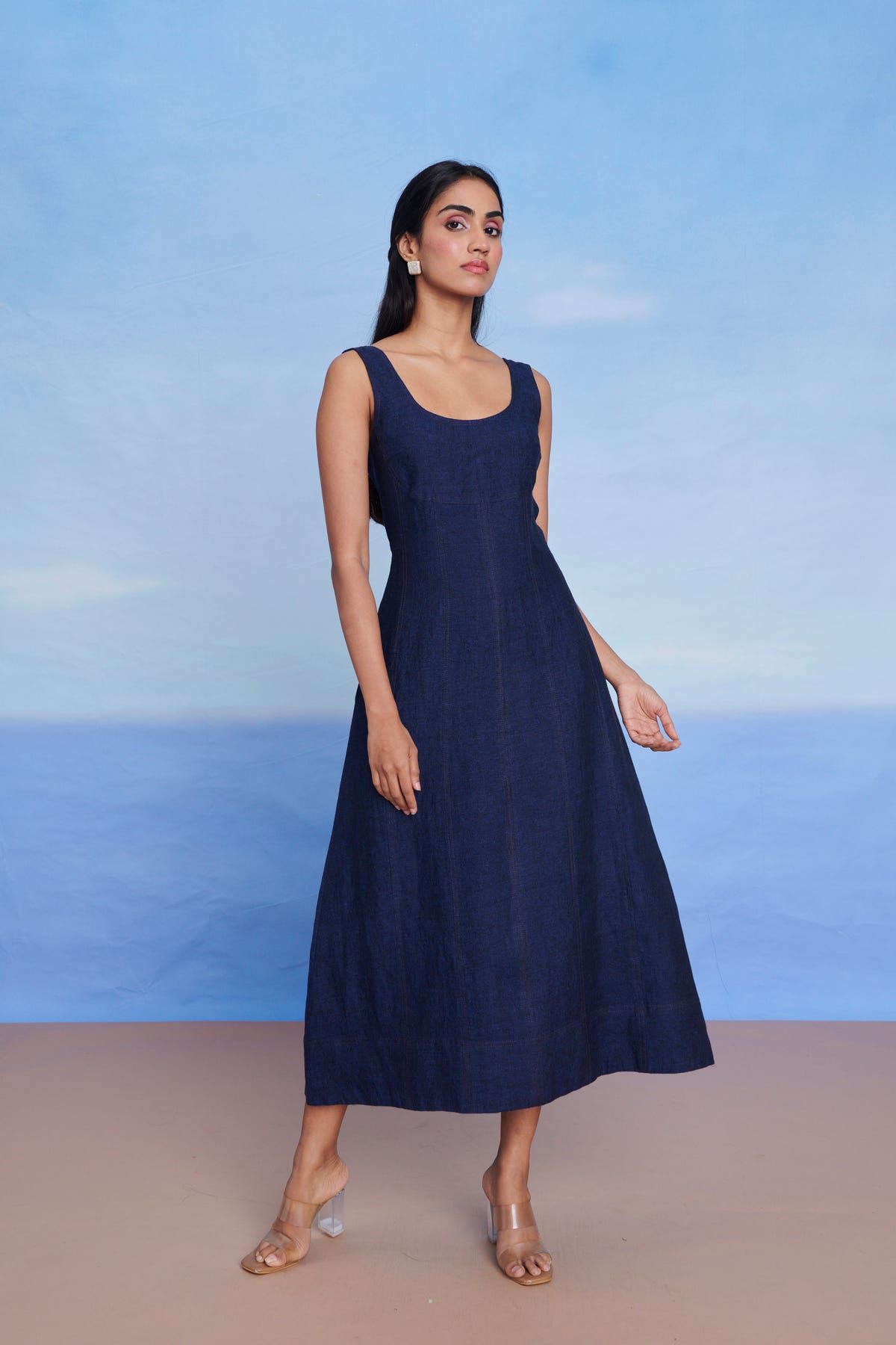 Neel Linen Denim Panelled Dress - image 8