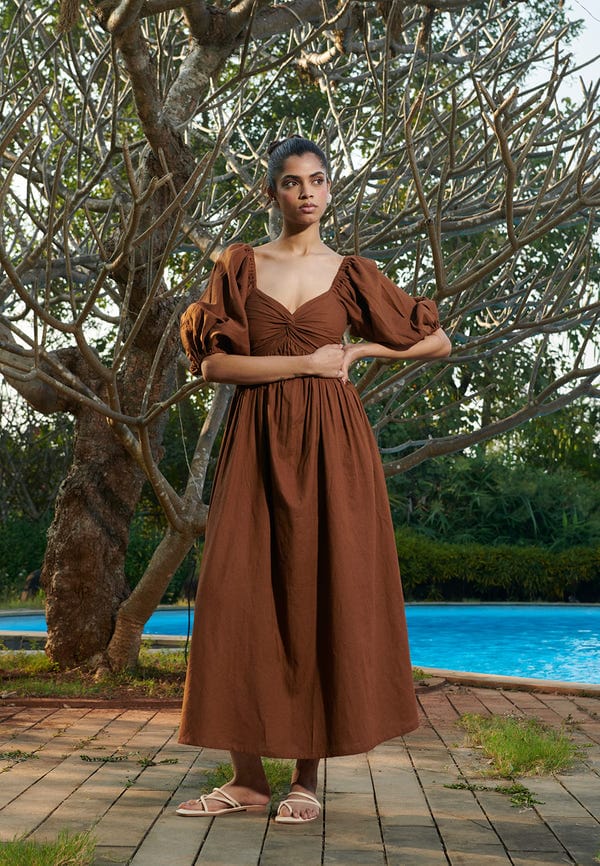 Saphed — Cinnamon Linen Front Twist Dress