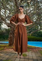 Cinnamon Linen Front Twist Dress view 3