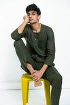 Kai Linen Men's Short Kurta - Sale view 3