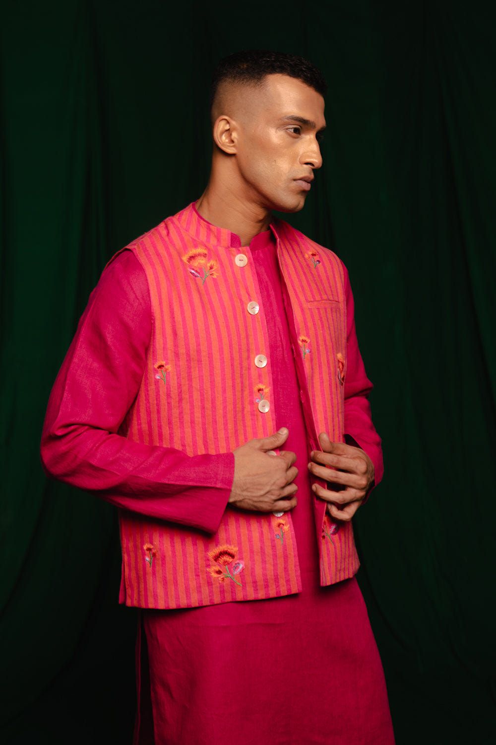Coral Linen Nehru Jacket - Sale - image 1