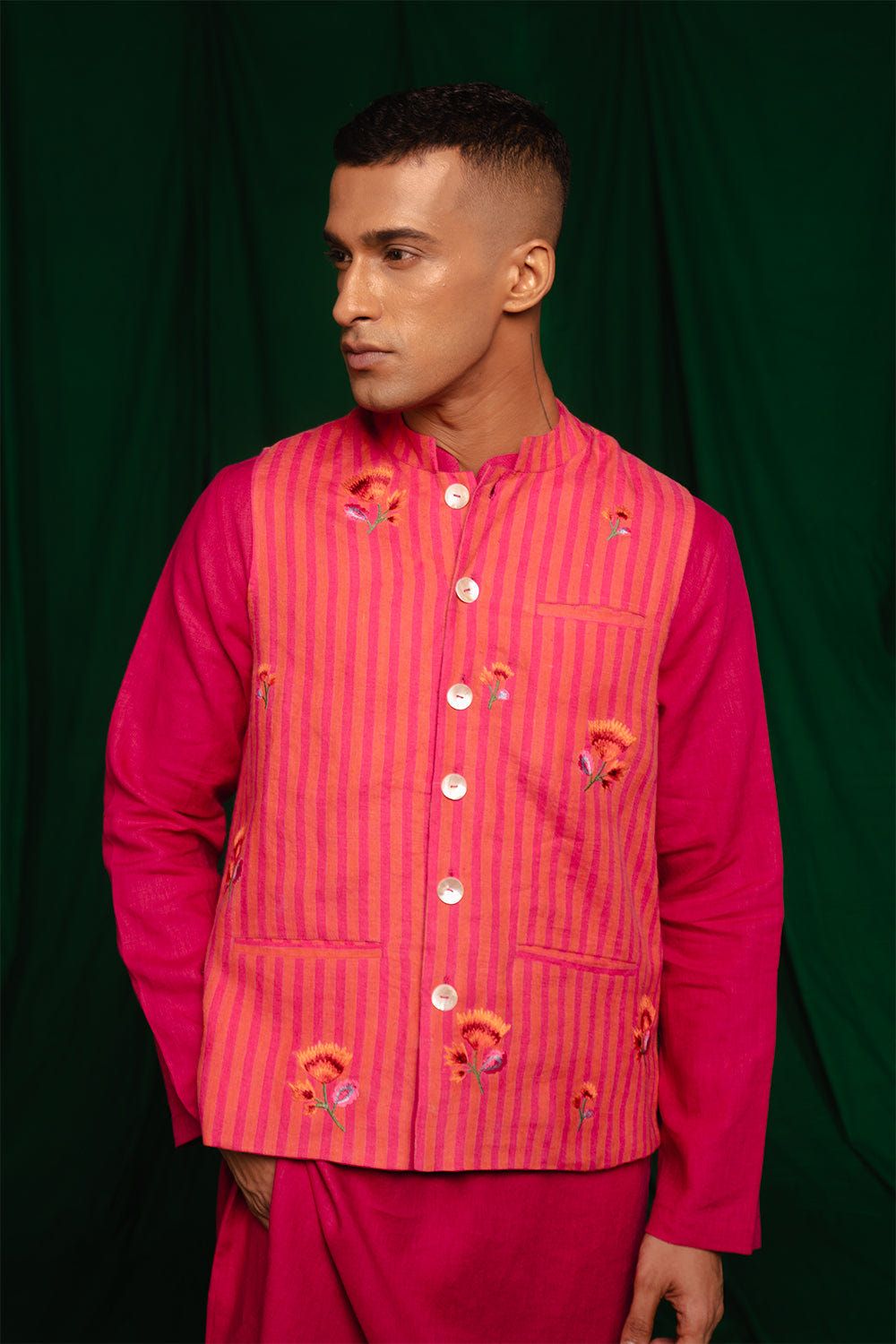 Coral Linen Nehru Jacket - Sale - image 2