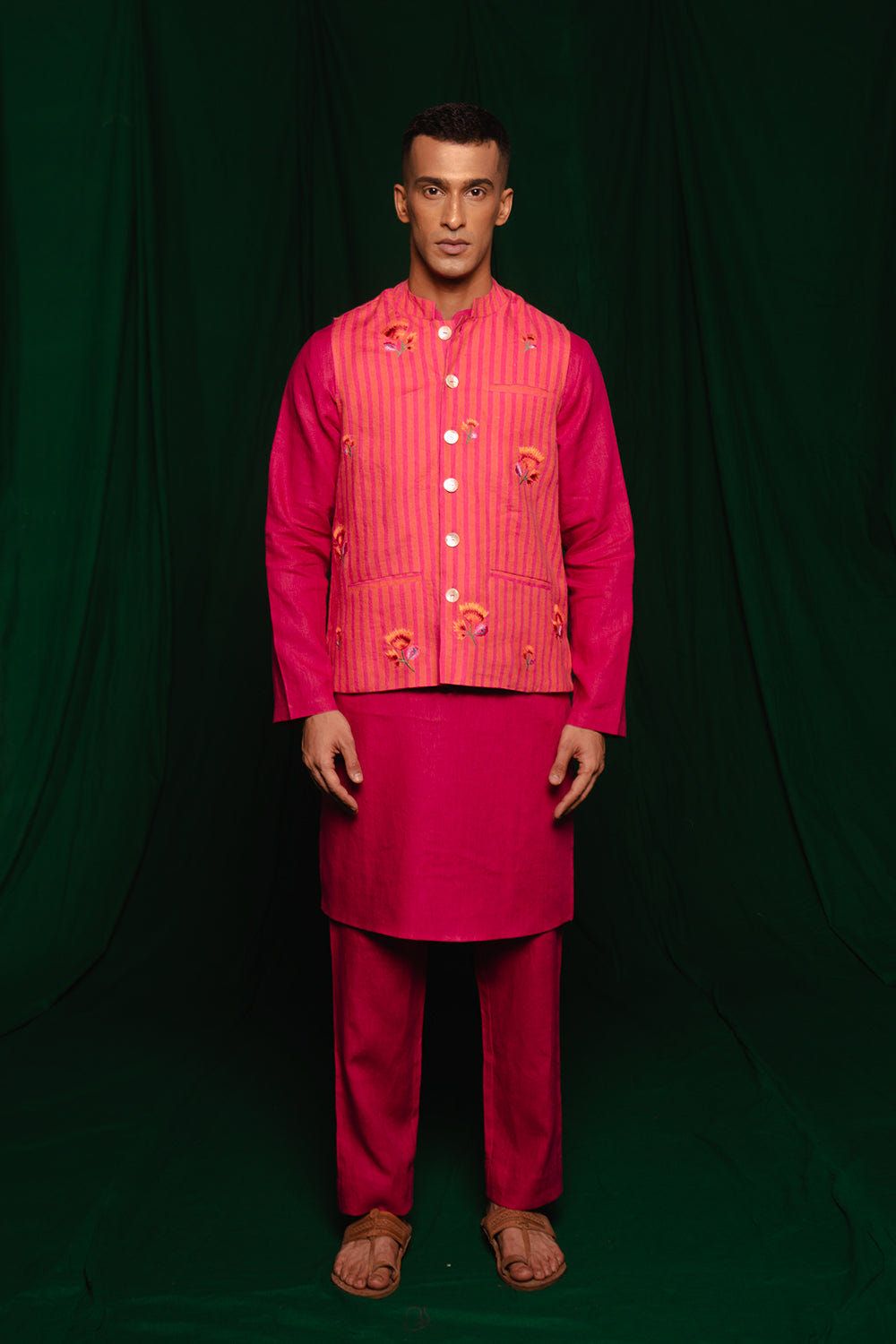 Coral Linen Nehru Jacket - Sale - image 3