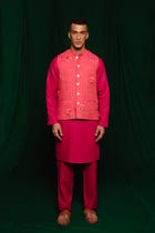 Coral Linen Nehru Jacket - Sale view 3