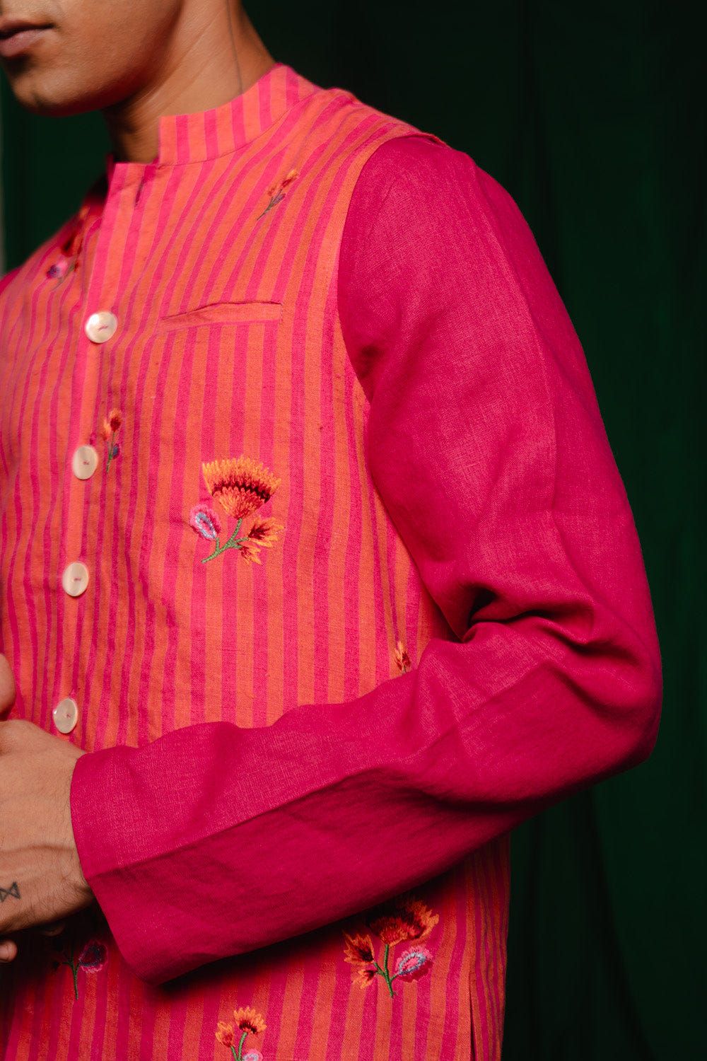 Coral Linen Nehru Jacket - Sale - image 4