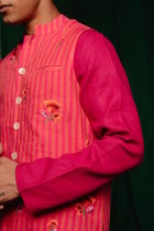 Coral Linen Nehru Jacket - Sale view 4