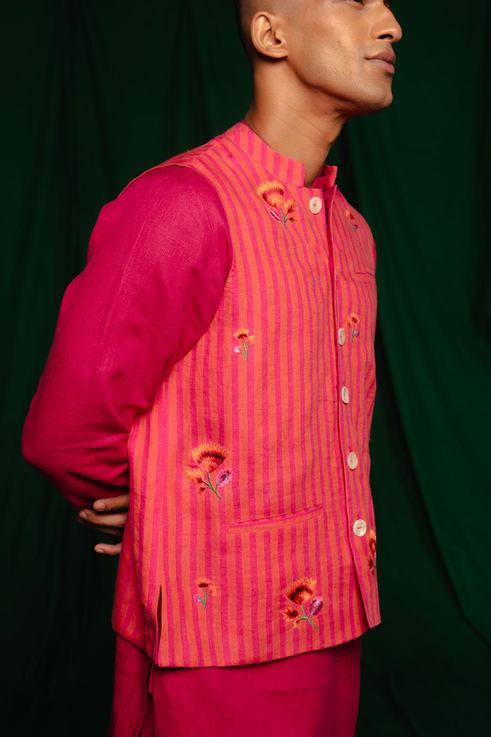 Coral Linen Nehru Jacket - Sale - image 5