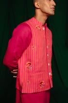 Coral Linen Nehru Jacket - Sale view 5
