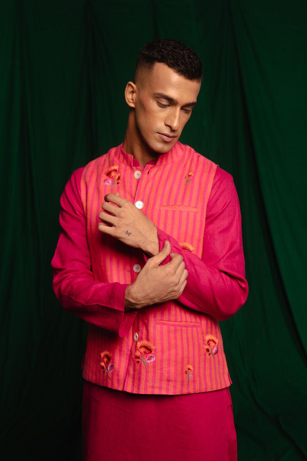 Coral Linen Nehru Jacket - Sale - image 6