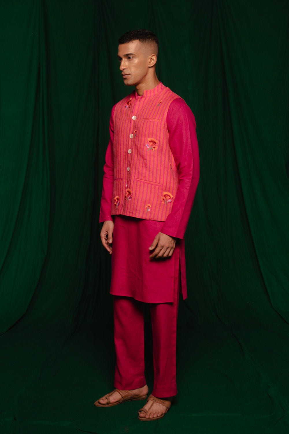 Coral Linen Nehru Jacket - Sale - image 7