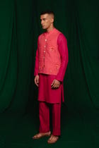 Coral Linen Nehru Jacket - Sale view 7