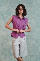 Berry Linen Sleeveless Double Placket Top view 1