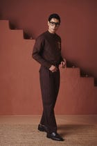 Coffee Co-Linen Men's Band Collar Shirt – Slim Fit view 2