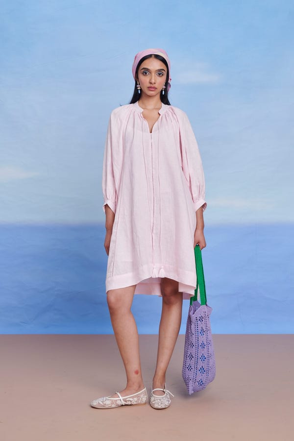Saphed — Fleur Linen Lace Panelled Dress