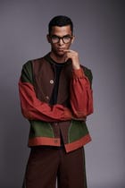Co-Linen Kantha Men's Panelled Bomber Jacket view 1
