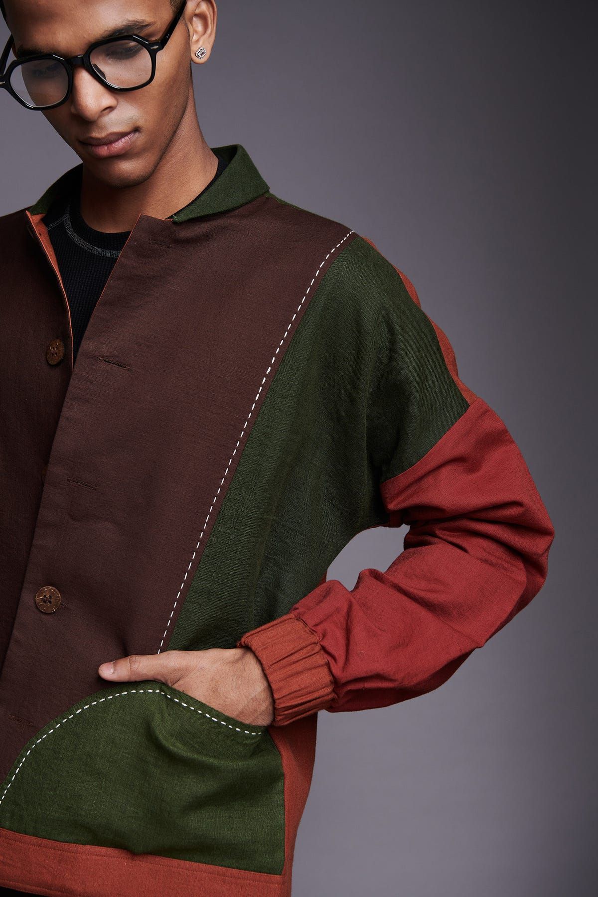 Co-Linen Kantha Men's Panelled Bomber Jacket - image 15