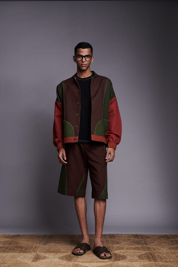 Saphed — Co-Linen Kantha Men's Panelled Bomber Jacket