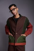 Co-Linen Kantha Men's Panelled Bomber Jacket view 3