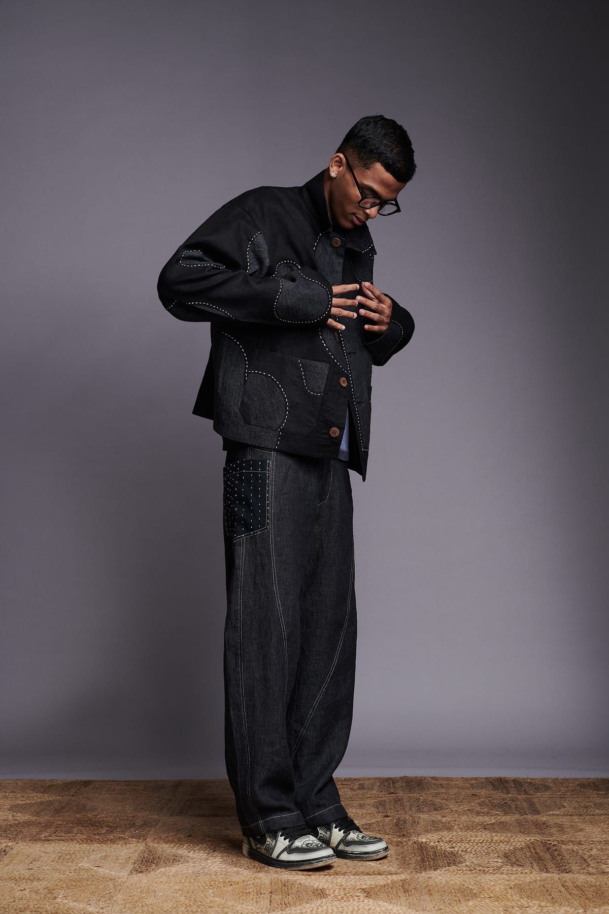 Linen Kantha Men's Applique Jacket Set - image 3