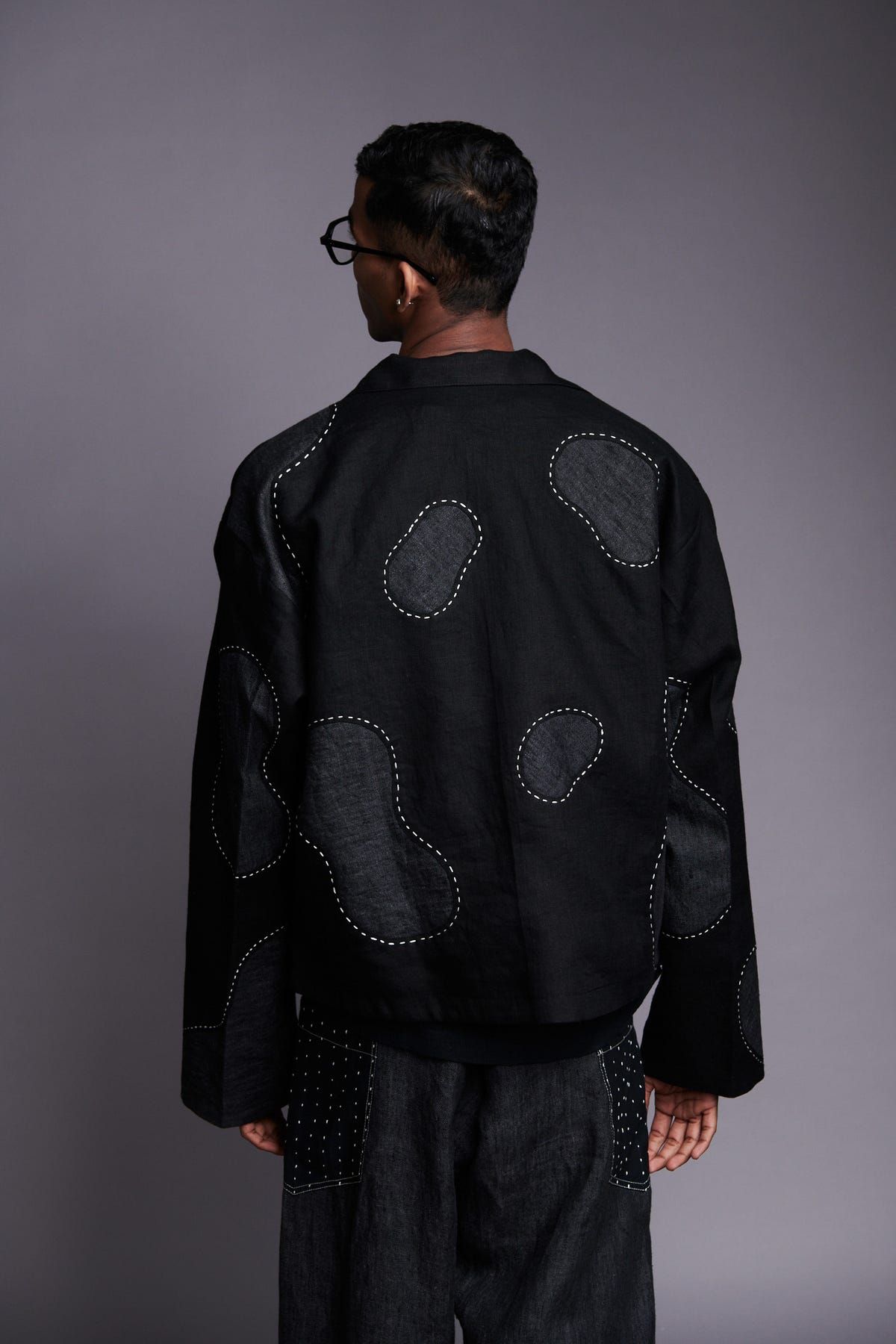 Linen Kantha Men's Applique Jacket Set - image 4