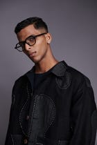 Linen Kantha Men's Applique Jacket Set view 5