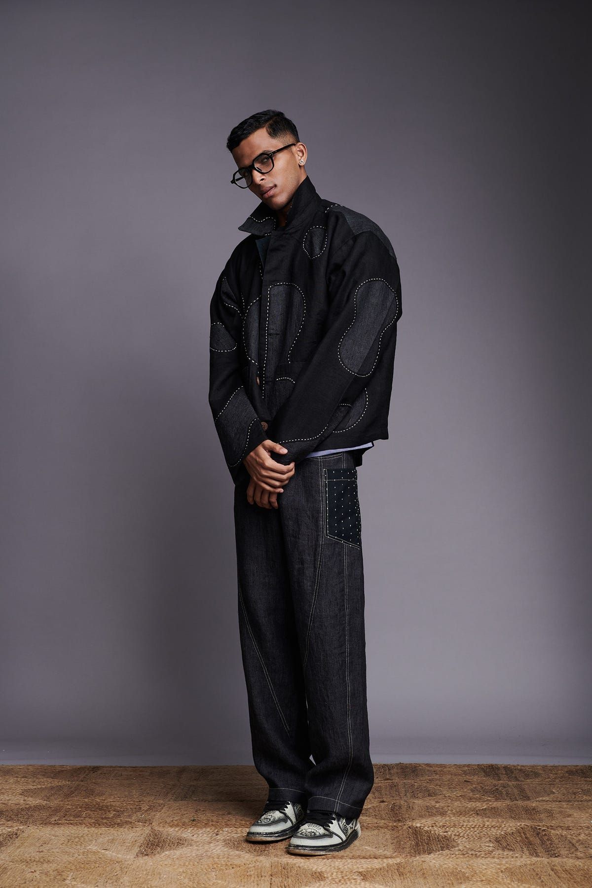 Linen Kantha Men's Applique Jacket Set - image 7