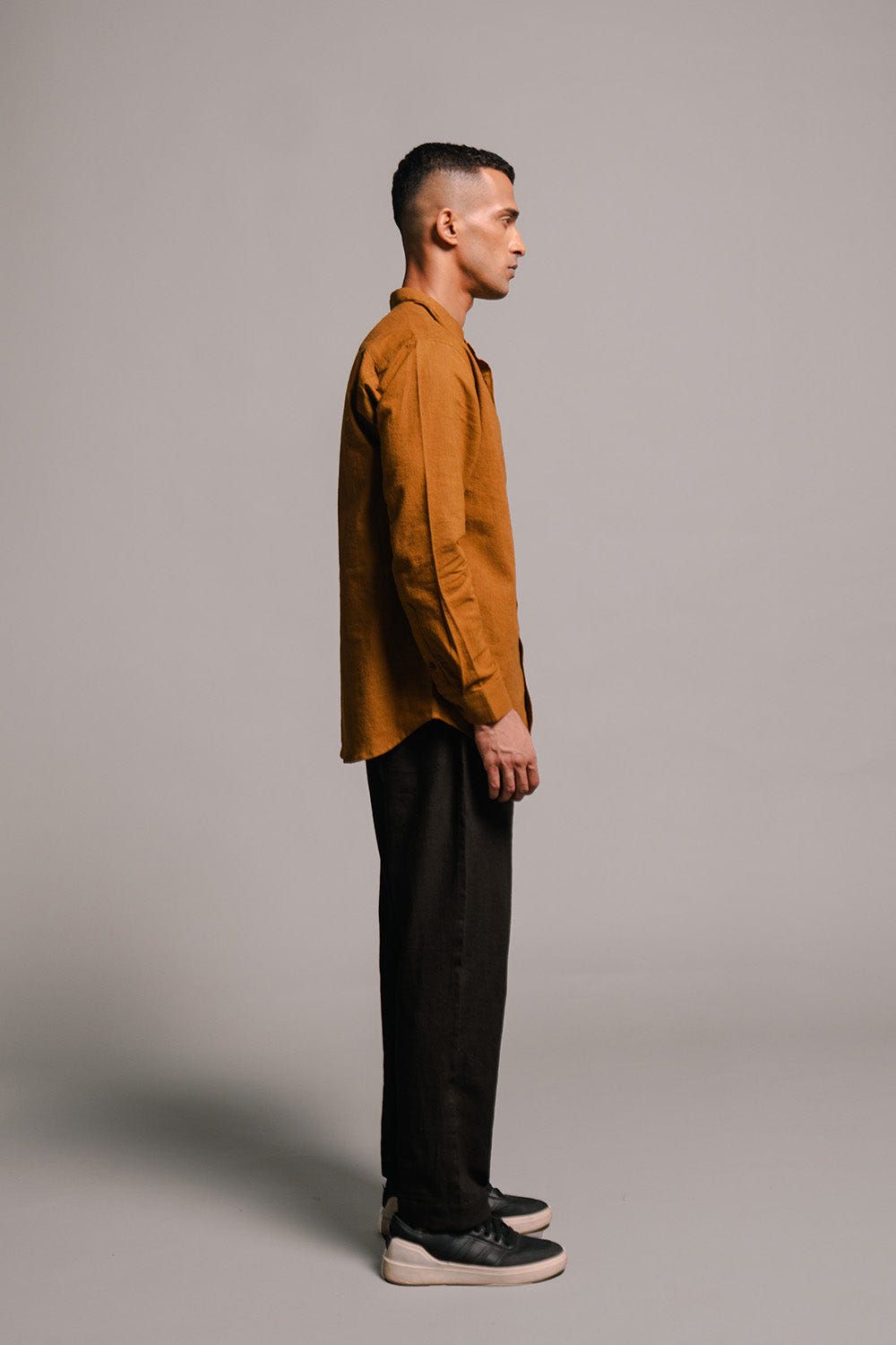 Olive Co-Linen Men's Band Collar Shirt - Sale - image 4