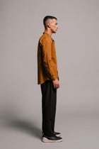 Olive Co-Linen Men's Band Collar Shirt - Sale view 4