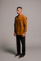 Olive Co-Linen Men's Band Collar Shirt - Sale view 5