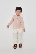 Blush Linen Boys Band Collar Shirt view 1