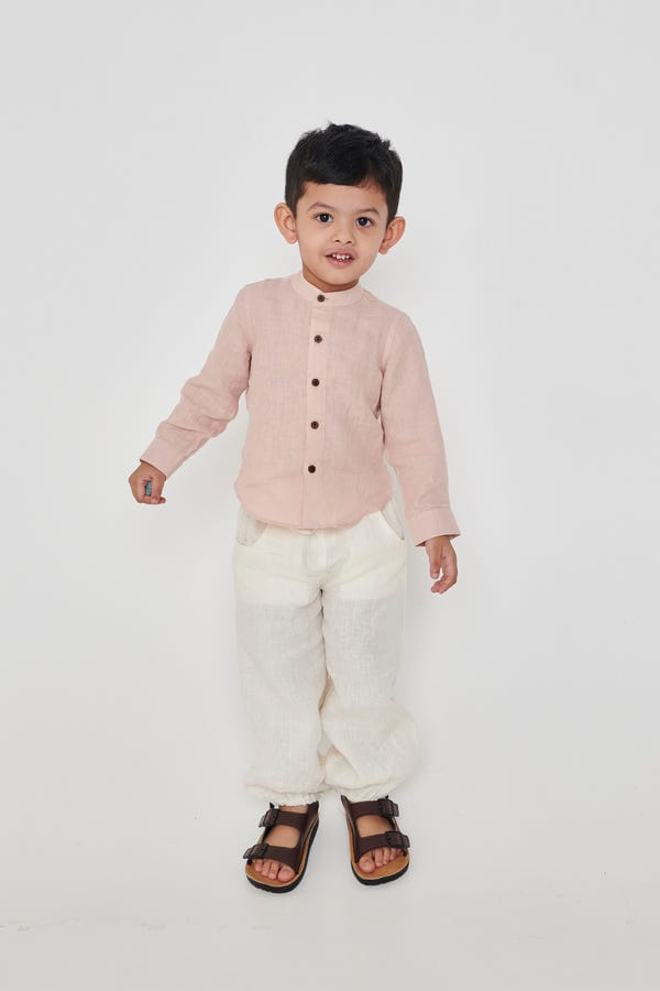 Saphed — Blush Linen Boys Band Collar Shirt