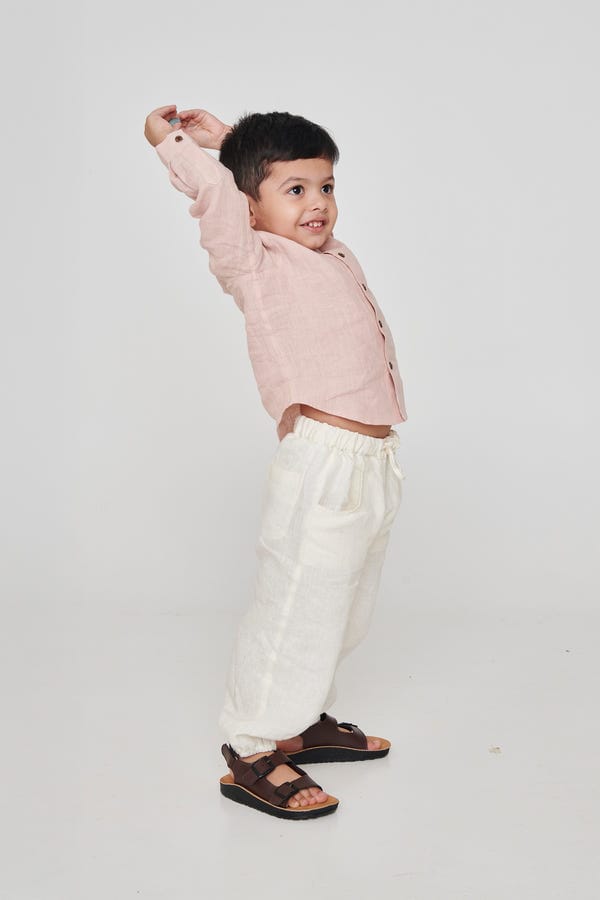 Saphed — Blush Linen Boys Band Collar Shirt