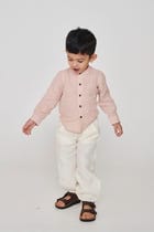 Blush Linen Boys Band Collar Shirt view 3