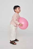 Blush Linen Boys Band Collar Shirt view 4