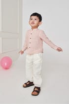 Blush Linen Boys Band Collar Shirt view 5