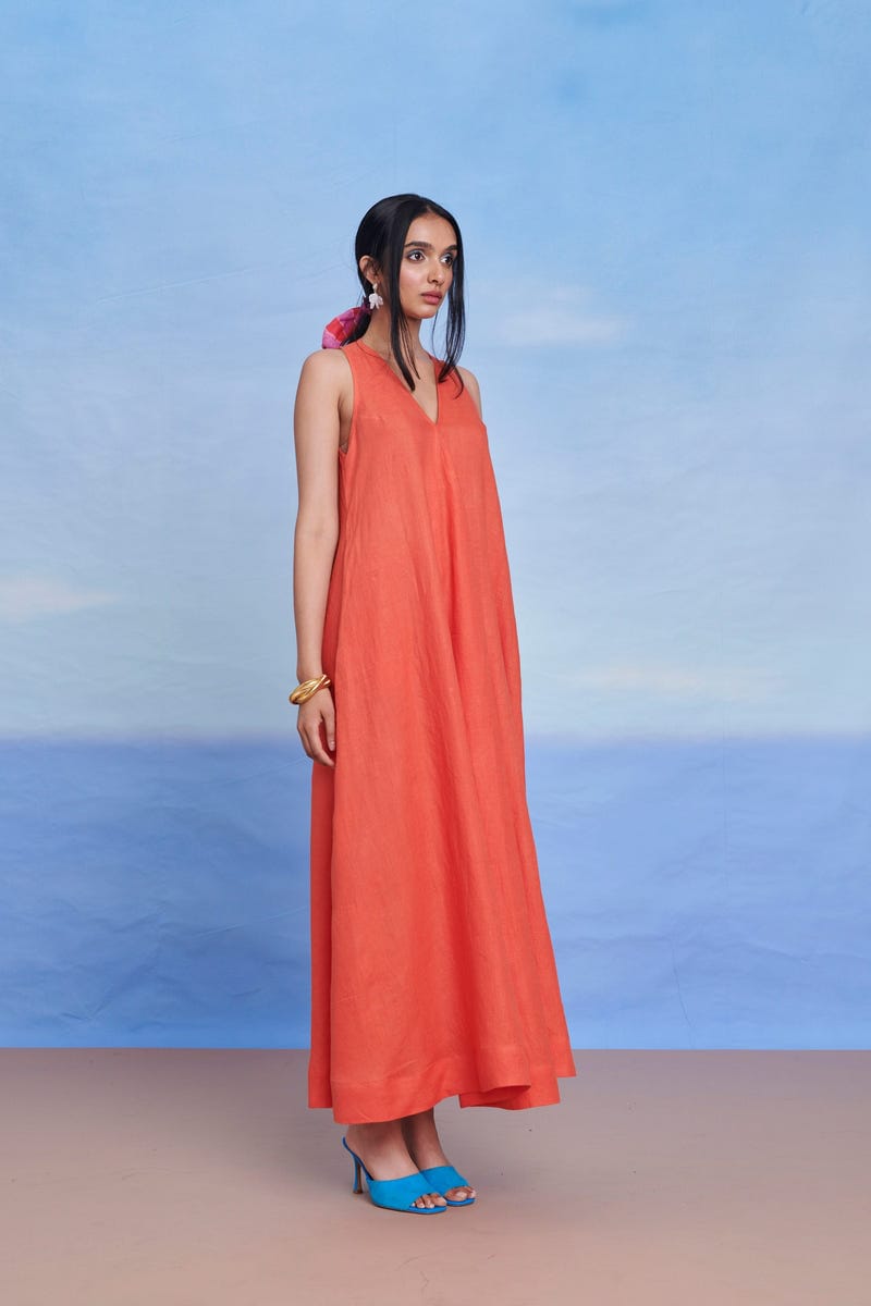 Tangerine Linen Flared Dress - Sale