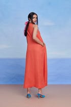 Tangerine Linen Flared Dress - Sale view 5