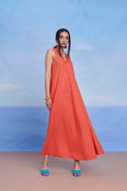 Tangerine Linen Flared Dress - Sale view 6