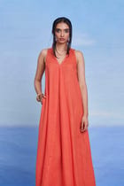 Tangerine Linen Flared Dress - Sale view 8